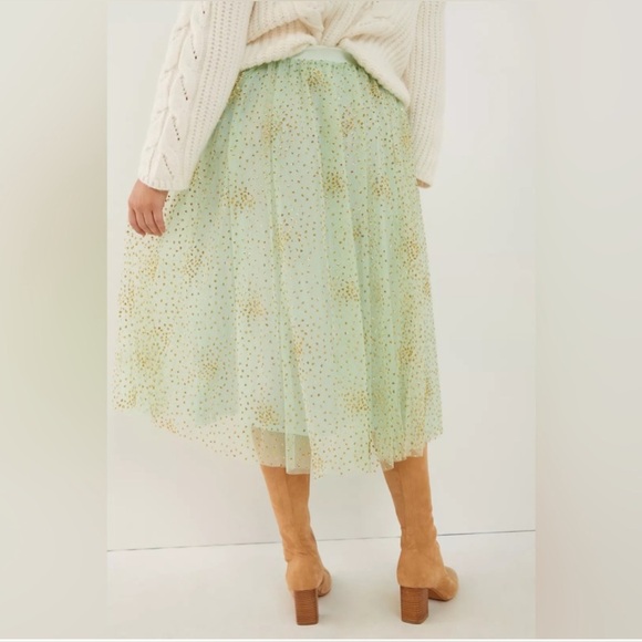 By Anthropologie Sydney Shimmer Tulle Midi Skirt Light Green Gold Glitter Large - Picture 7 of 12